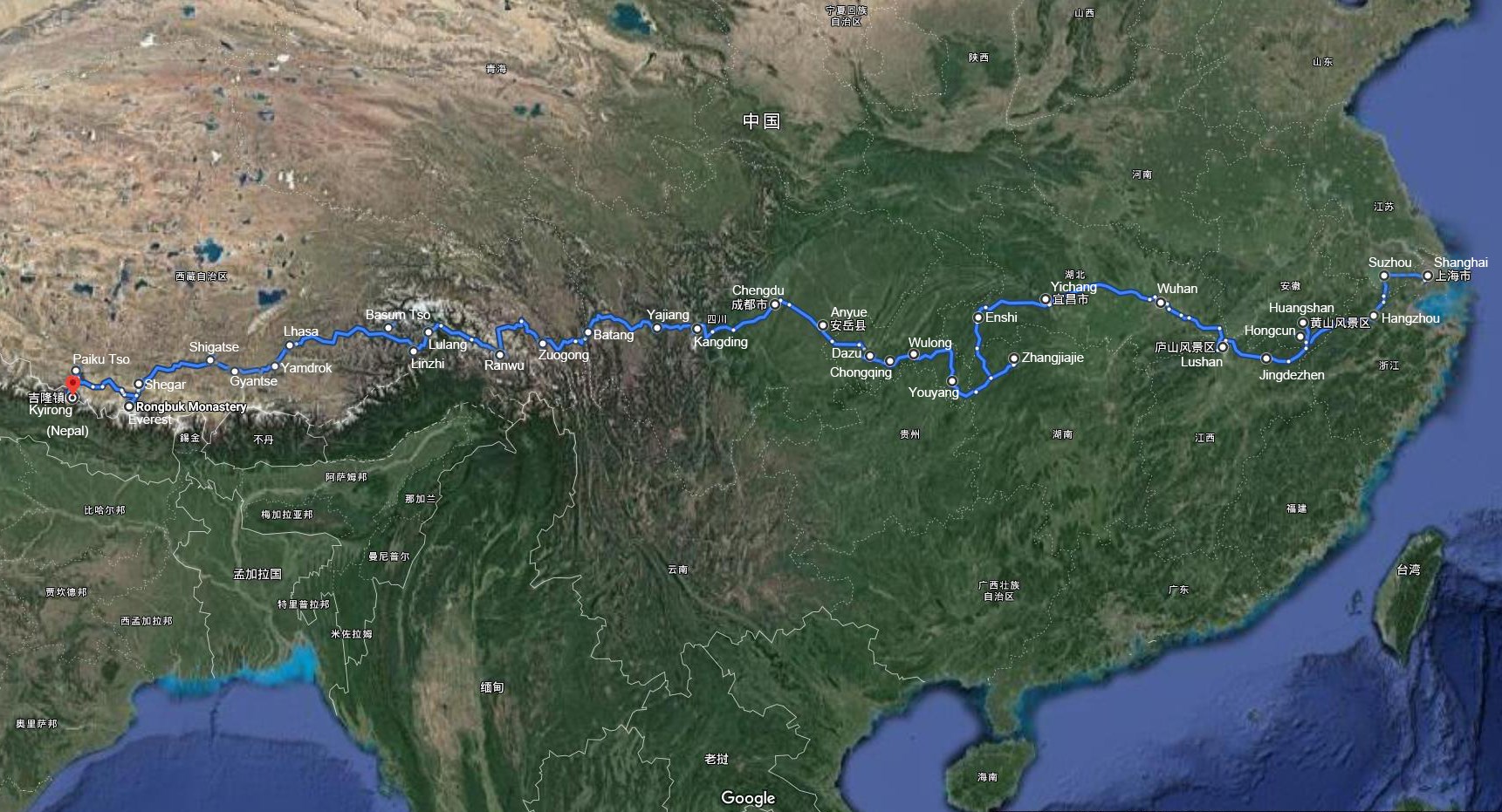 Selbstfahrerreise entlang G318 Highway von Shanghai über Tibet nach Nepal