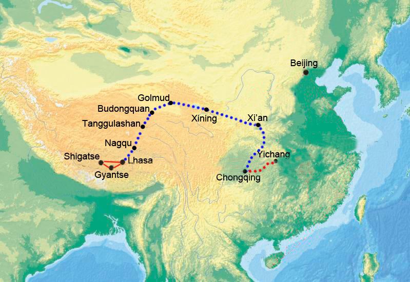 Tibetreise und Yangtse Kreuzfahrt mit Tibetbahn von Lhasa nach Chongqing